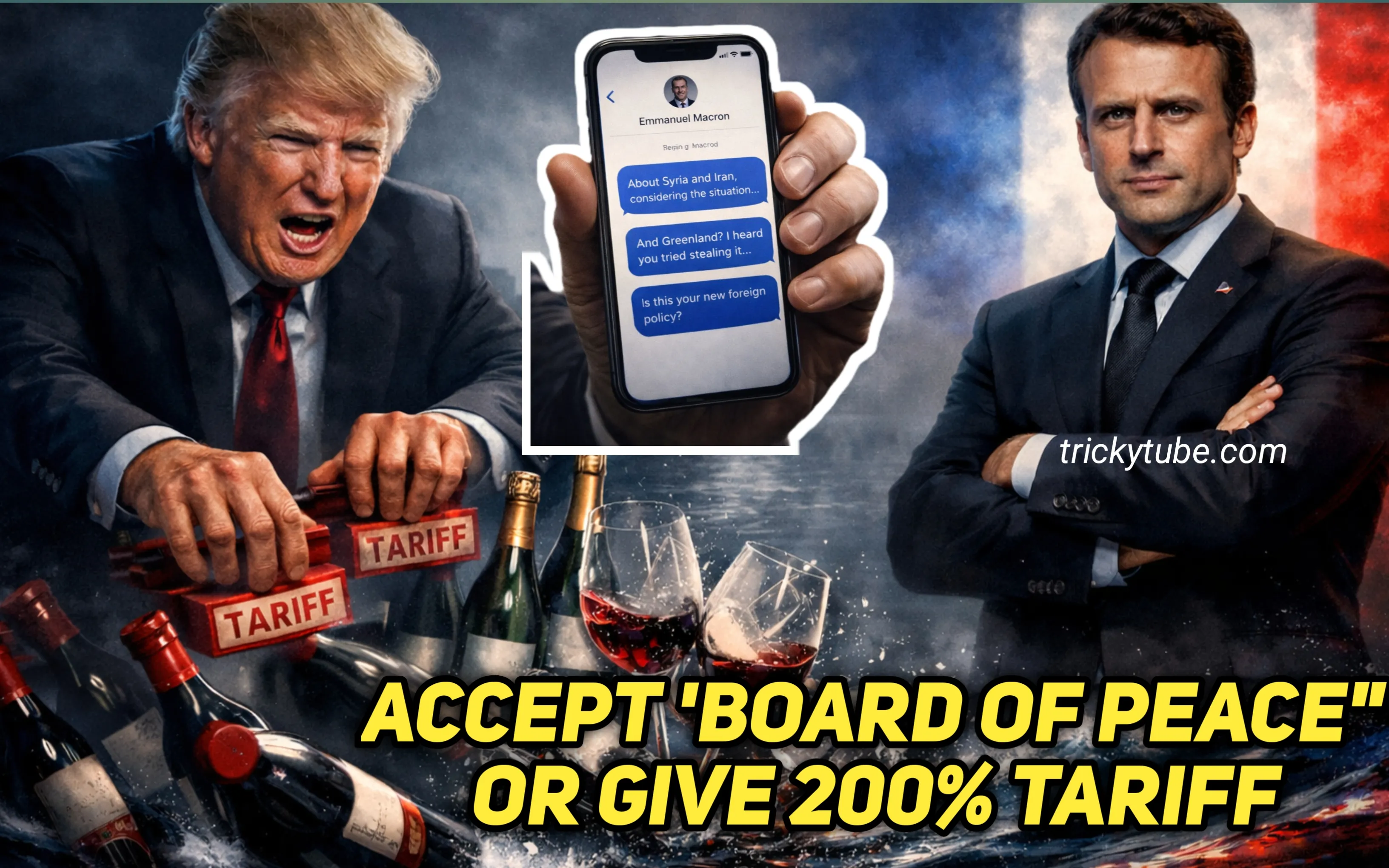 Trump retaliate with a 200% tariff threat on French wine  after Macron rejects His 'Board Of Peace' and Leaked Private Texts